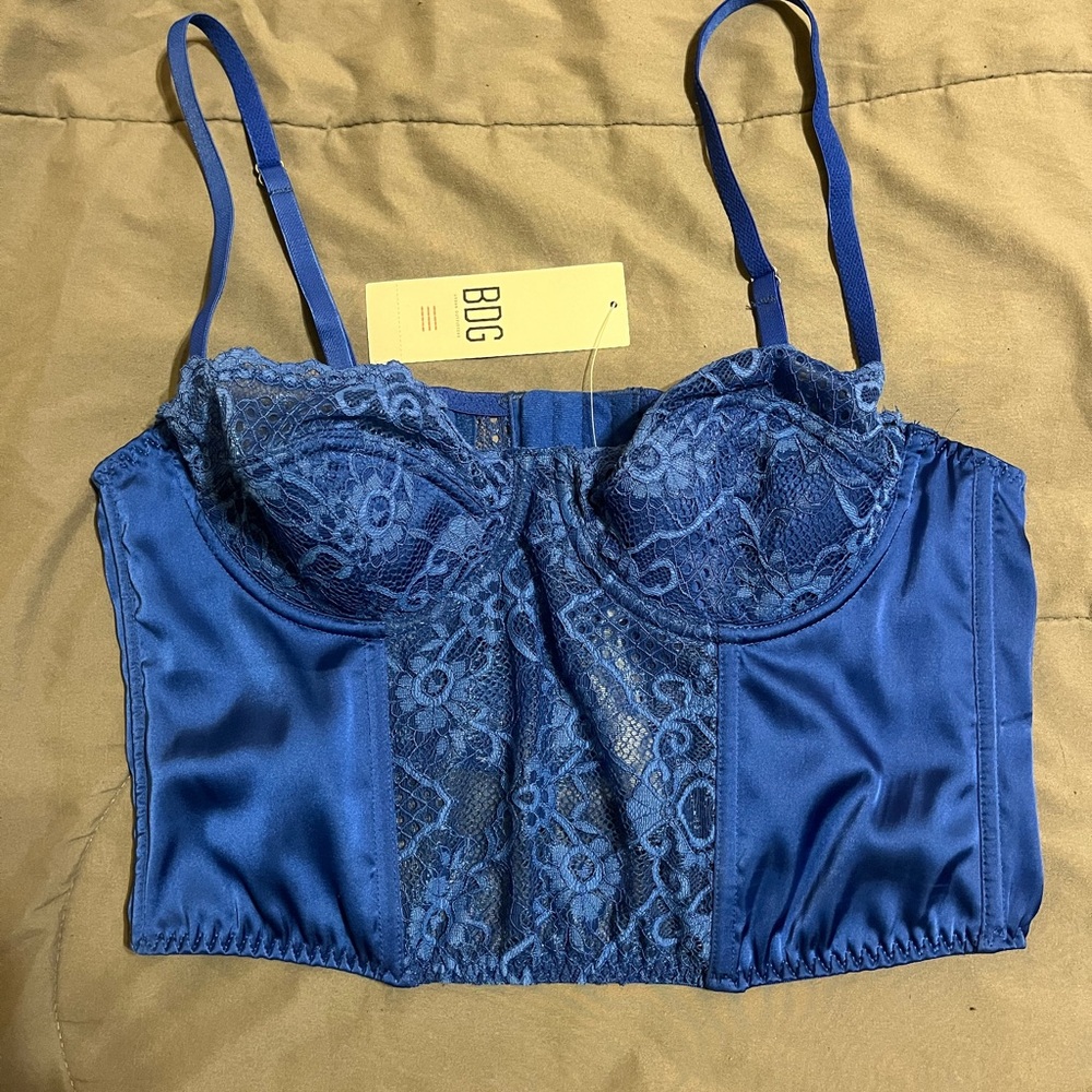 BDG Urban Outfitters Blue Lace & Satin Corset  Crop Top size Large NEW